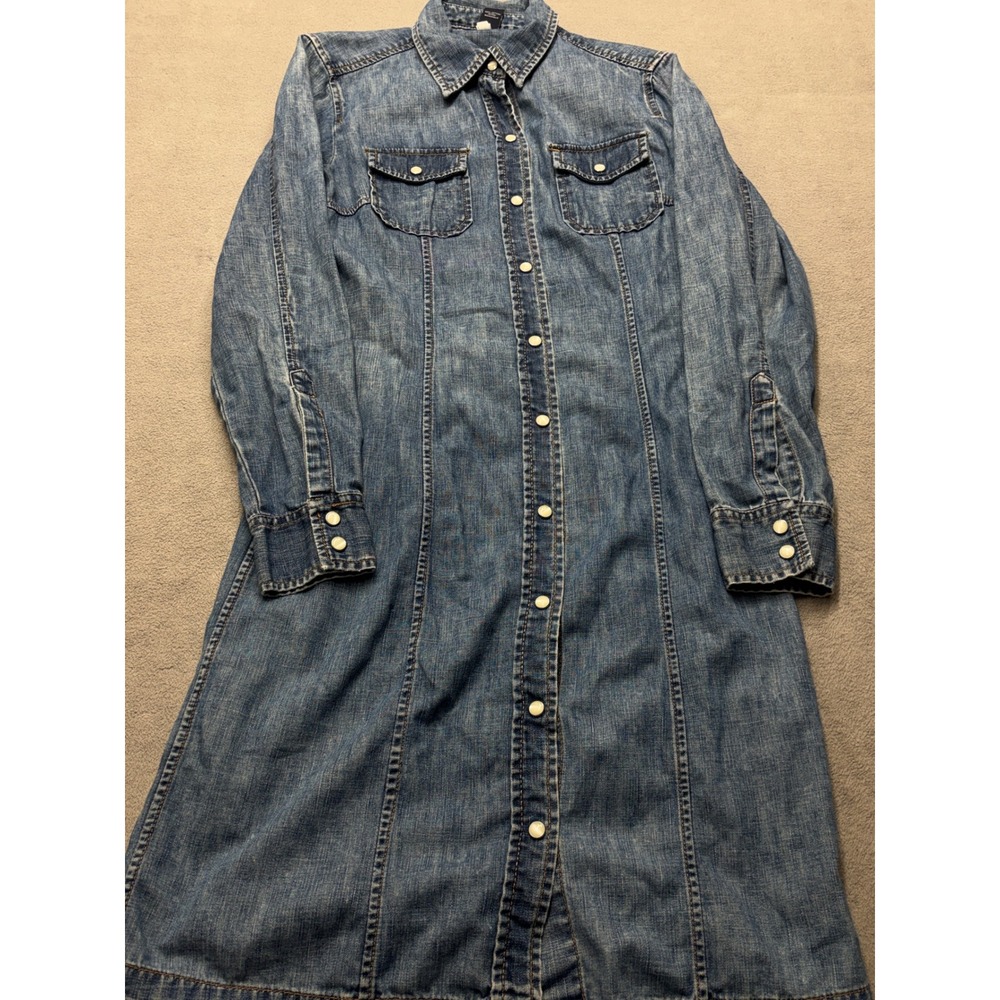 GAP Womens Blue Denim Long Sleeve Button Front Midi Shirt Dress Size 4